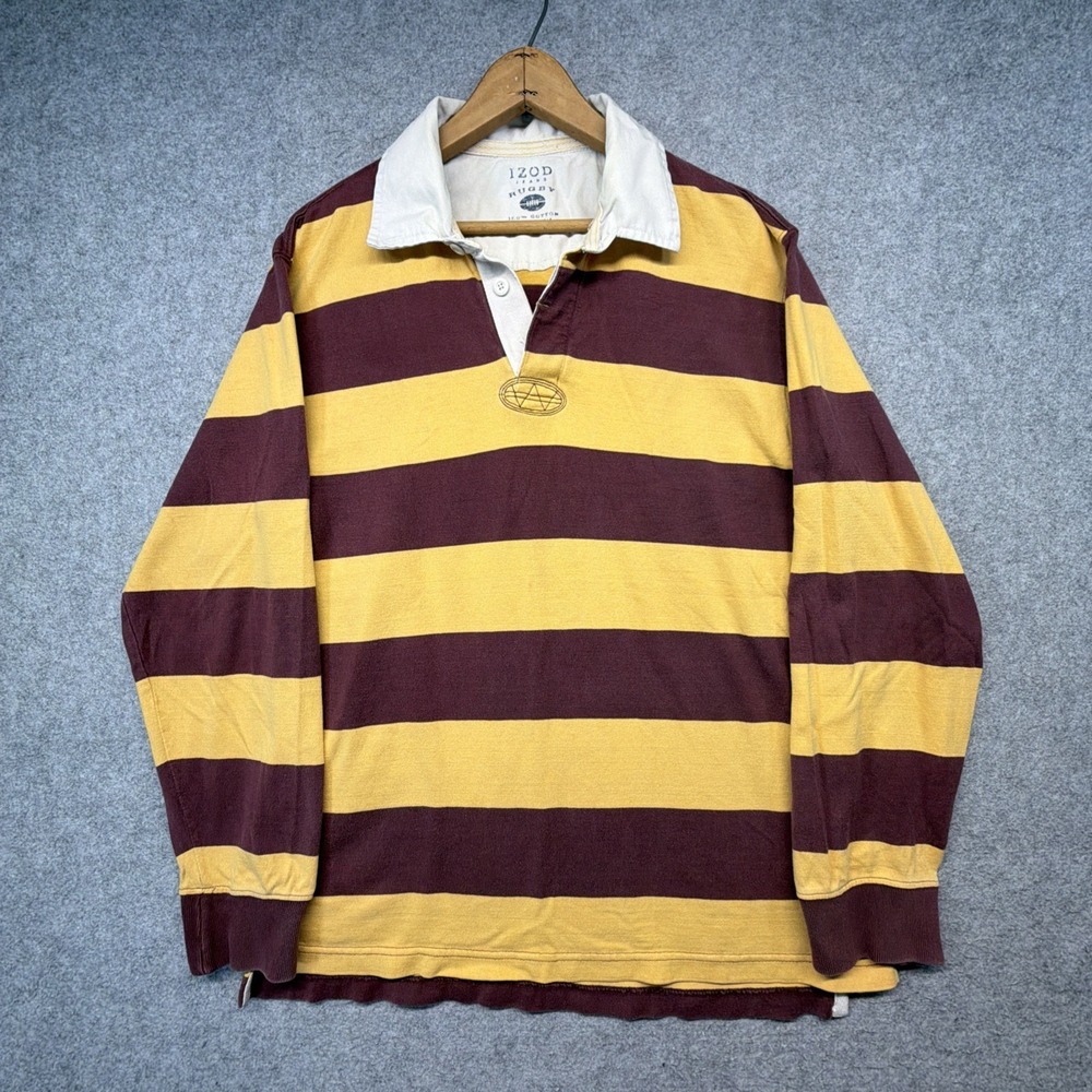 Vintage IZOD Men's Medium Striped Cotton Long Sleeve Rugby Shirt